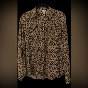 Vintage Designer Allison Taylor 100% Silk Button Front Animal Print Blouse Top S